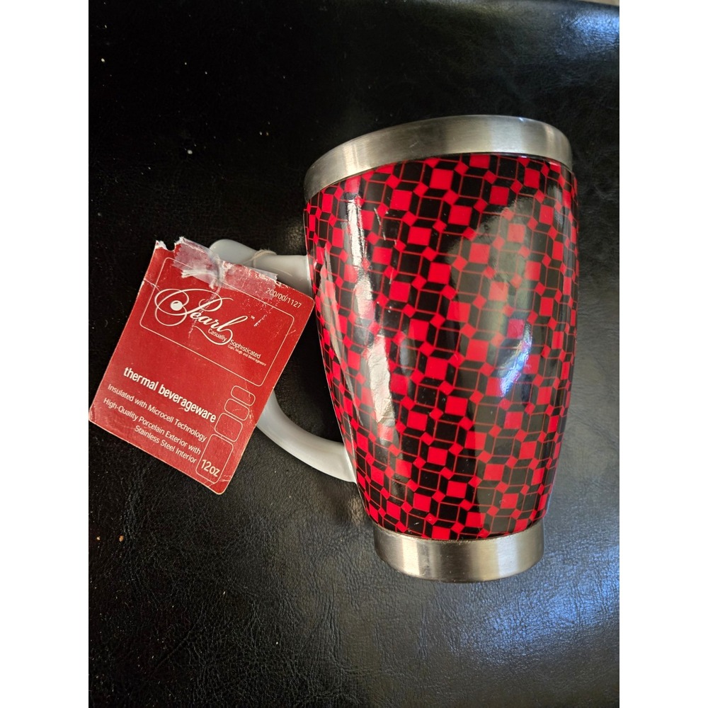 Pacific Cornetta Pearl Thermal Mug 12oz Red Black Geometric Travel Cup NWT